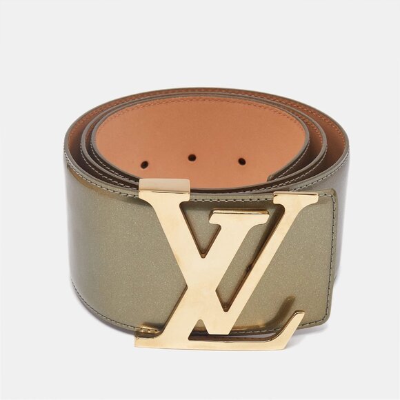 Louis Vuitton Other - Louis Vuitton Olive Green Vernis Leather LV Initiales Wide Belt 85CM 635-050925